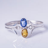 Blue and Golden topaz bracelet set in sterling silver, unique double gemstone, handmade jewelry gift for Ukrainian