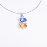 Blue and Golden topaz pendant set in sterling silver, unique double gem necklace, handmade jewelry gift