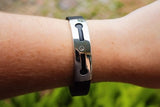 Black silver cuff bracelet, Casual, activewear, gift for outdoors, hiker, gift for boyfriend, gift for her