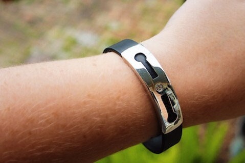 Black silver cuff bracelet, Casual, activewear, gift for outdoors, hiker, gift for boyfriend, gift for her