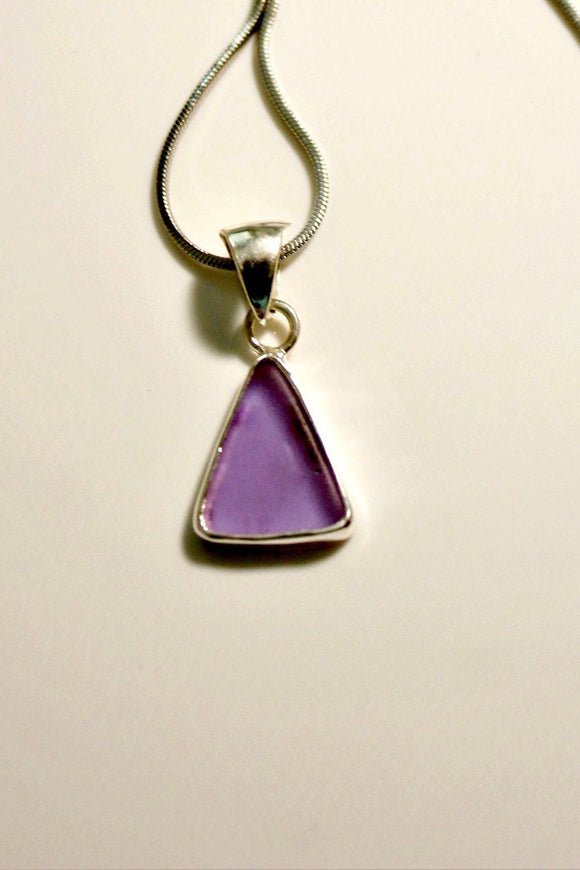 Purple sea glass necklace, triangle seaglass pendant, August gift ideas, beach tropical jewelry, sea comers gift, summer memories