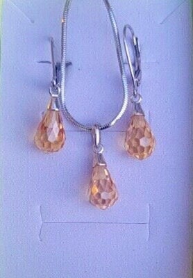 Citrine drop earrings and necklace, sterling silver, November birthstone, birthday gift