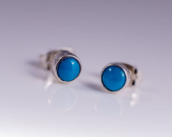 Turquoise stud earrings, sterling silver, Mens or Ladies small earring, handmade jewelry, December birthstone, Mothers Day Gift for her