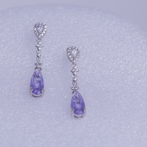 Lavender crystal post drop earrings, sterling silver handmade jewelry gift for her, Mothers day gift