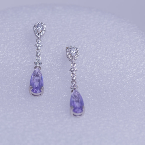 Lavender crystal post drop earrings, sterling silver handmade jewelry gift for her, Mothers day gift