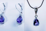 Purple amethyst silver teardrop earrings Necklace set available gf birthday gift unisex cool for sisters teens Christmas Gift