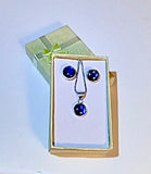 Sapphire Blue color jewelry set, sterling silver blue circle earring and pendant, September birthstone