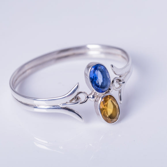 Blue and Golden topaz bracelet set in sterling silver, unique double gemstone, handmade jewelry gift for Ukrainian