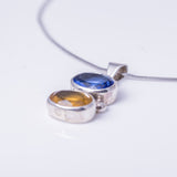 Blue and Golden topaz pendant set in sterling silver, unique double gem necklace, handmade jewelry gift