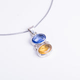 Blue and Golden topaz pendant set in sterling silver, unique double gem necklace, handmade jewelry gift