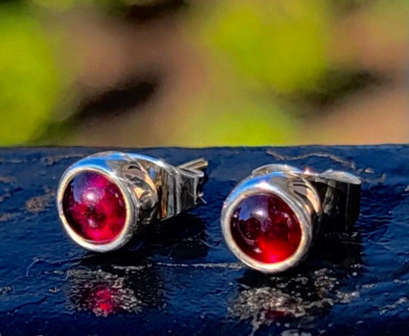 Garnet earrings, sterling silver studs, January birthstone, handmade jewelry Mothers Day gift
