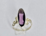 Handmade Amethyst Ring: Silver Flower Accent, February Birthstone