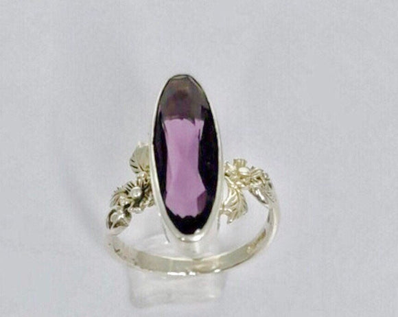 Amethyst ring, one of a kind, flower accented ring, handmade jewelry, February birthstone, 6th anniversary gift, Mothers Day Gift for her