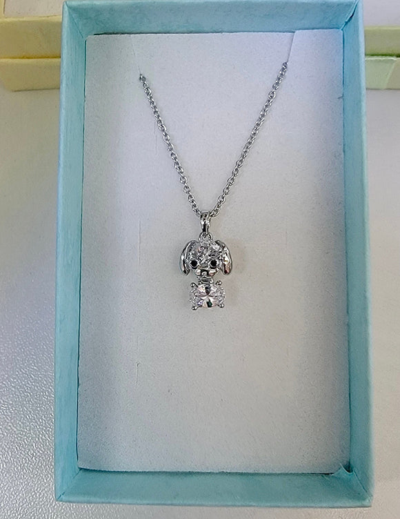 Crystal dog pendant, sterling silver necklace, handmade jewelry gift for dog owner