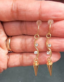 Gold Tone Cone Crystal Dangle Earrings