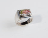 Mens Sterling Silver Watermelon Tourmaline Signet Ring