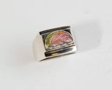 Mens Sterling Silver Watermelon Tourmaline Signet Ring
