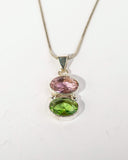 Handmade Sterling Silver Pink & Green Topaz Pendant Necklace
