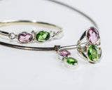 Handmade Sterling Silver Pink & Green Topaz Pendant Necklace