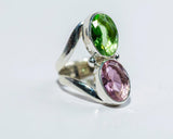 Handmade Pink and Green Topaz Sterling Silver Ring