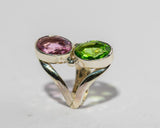 Handmade Pink and Green Topaz Sterling Silver Ring