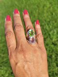 Handmade Pink and Green Topaz Sterling Silver Ring