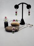 Handmade Sterling Silver Ring: Pink Ruby & Green Topaz, Size 6.5