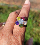 Sterling Silver Multi-Color Crystal Flower Statement Ring