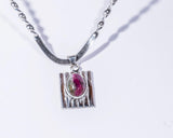 Dragon Vein Agate Pendant: Pink Green Stone, Sterling Silver Choker