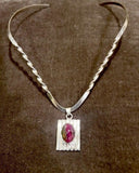Dragon Vein Agate Pendant: Pink Green Stone, Sterling Silver Choker
