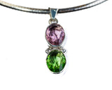 Handmade Pink & Green Topaz Pendant: Sterling Silver Omega Chain Necklace