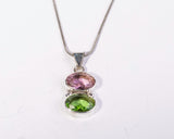 Handmade Sterling Silver Pink & Green Topaz Pendant Necklace