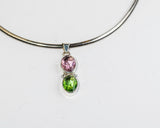 Handmade Pink & Green Topaz Pendant: Sterling Silver Omega Chain Necklace