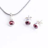 Handmade Garnet Necklace and Earrings Set: Sterling Silver Minimalist Jewelry