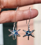 Sterling Silver Atom Earrings, Blue Crystal Science Jewelry