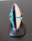 Statement Turquoise and recycled piano keys ring unique, sterling  silver ring, handmade jewelry