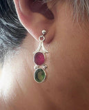 Sterling Silver Ruby and Topaz Drop Earrings: Handmade Gemstone Jewelry
