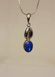 Sterling Silver Cowrie Shell Necklace: Handmade Lapis Lazuli Pendant
