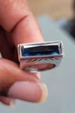 London Blue Topaz Ring: Bold Contemporary Statement, Size 7