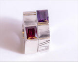 Handcrafted Silver Amethyst Ring: Etched Boxed Statement Jewelry, Size 7 1/2