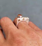 Handmade Sterling Silver Carnelian Ring: Cutout Crosses, Stackable Statement