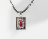 Dragon Vein Agate Pendant: Pink Green Stone, Sterling Silver Choker