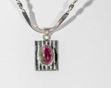 Dragon Vein Agate Pendant: Pink Green Stone, Sterling Silver Choker