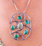 Handmade Silver Malachite & Prehnite Gemstone Pendant Necklace