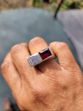 Handcrafted Silver Amethyst Ring: Etched Boxed Statement Jewelry, Size 7 1/2