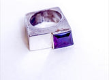 Handcrafted Silver Amethyst Ring: Etched Boxed Statement Jewelry, Size 7 1/2