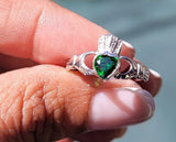 Emerald Crystal Claddagh Ring: Sterling Silver Promise Ring