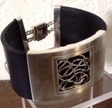 Wide Leather Silver bracelet, unique leather cuff bracelet, New Orleans artist Chester Allen, gift for him