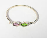 Handmade Sterling Silver Bangle: Pink & Green Topaz Gemstone Bracelet