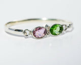 Handmade Sterling Silver Bangle: Pink & Green Topaz Gemstone Bracelet